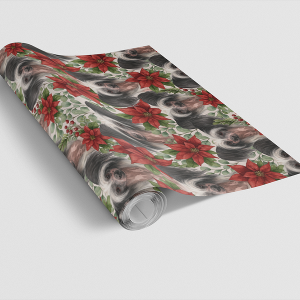 Chinese Crested Christmas Gift Wrap, Chinese Crested Wrapping Paper, Poinsettia Dog Wrapping Paper