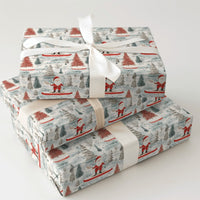 Red Canoe Winter Forest Gift Wrap, Santa in Canoe Wrapping Paper, Outdoor Adventure Christmas Paper, Whimsical Holiday Wrapping Paper Roll