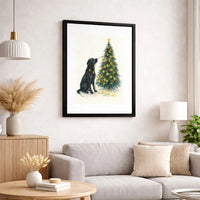 Holiday Dog Watercolor Poster, Black Labrador Christmas Tree Wall Art, Black Lab Christmas Lights Canvas, Pet Lover Digital Download Print