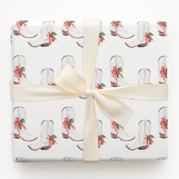 Western Holiday Gift Wrap, Cowboy Boot Christmas Wrapping Paper, Watercolor Cowgirl Boots Wrapping Paper, Rustic Country Xmas