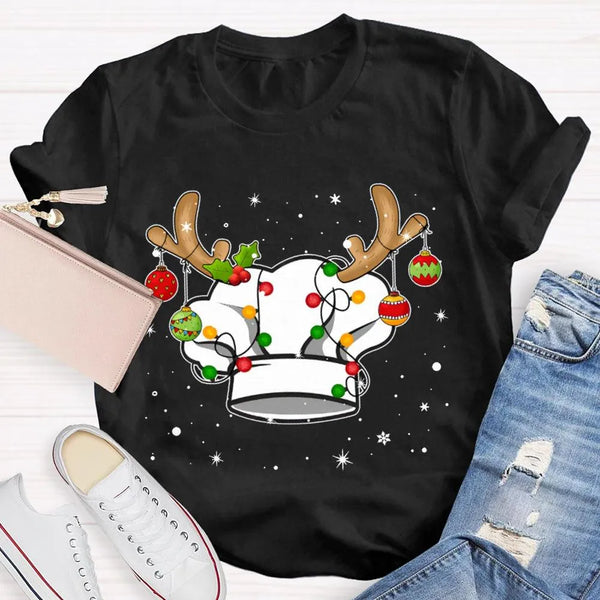 Humorous Holiday Baker Cook Shirt, Christmas Chef Hat Snowflake T-Shirt, Christmas Cooking Lights Tee, Kitchen Baking Christm