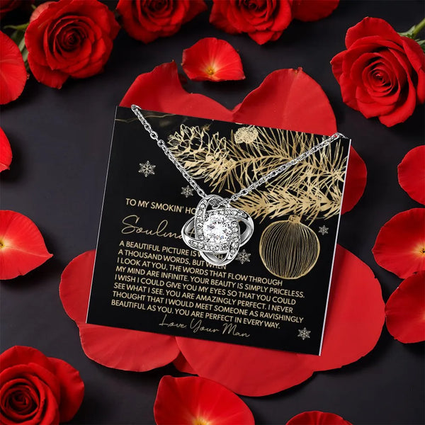 Romantic Wife Love Knot Jewelry, Soulmate Love Knot Necklace, Anniversary Christmas Present for Girlfriend, CZ Crystal Love K