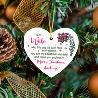 Personalized Ceramic Heart Ornament, Heart Christmas Ornament for Wife, Romantic Anniversary Keepsake Ornament, Holiday Tree Present for Her