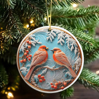 Winter Birds on Snowy Branch Ornament, Cardinal Christmas Ornament, Red Cardinal Bird Holiday Ornament, Bird Lover Ceramic Keepsake