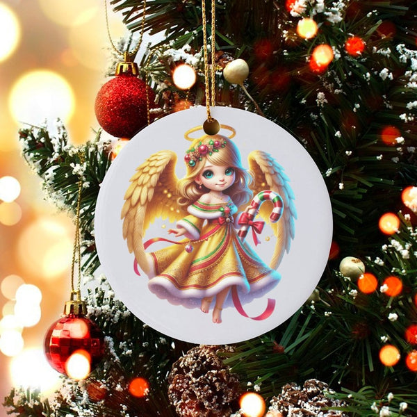 Candy Cane Holiday Ceramic Ornament, Adorable Angel Christmas Ornament, Sweet Fairy Tree Ornament, Festive Xmas Keepsake, Hol