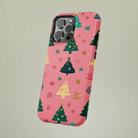 Whimsical Holiday Snowflake Pattern Case, Pink Christmas Tree Phone Case for iPhone, Girly Xmas Tough Phone Cover, Festive Present