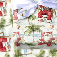 Tropical Christmas Gift Wrap, Beach Vacation Santa Wrapping Paper, Relaxing Santa Holiday Wrapping Paper, Ocean Summer Wrapping Paper Roll