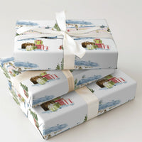 Watercolor Snowy Station Gift Wrap, Christmas Train Wrapping Paper, Vintage Holiday Train Wrapping Paper, Winter Gift Wrap, Pink Train Paper