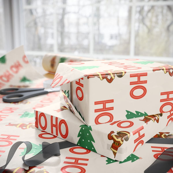 Ho Ho Ho Christmas Gift Wrap, Black Santa Wrapping Paper, Inclusive Santa Present Paper, African American Holiday Gift Wrappi