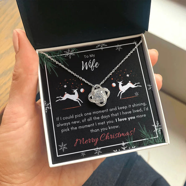 Romantic Holiday Love Knot Necklace, Christmas Wife Love Knot Necklace, 14k White Gold Love Knot Pendant, Christmas Jewelry P