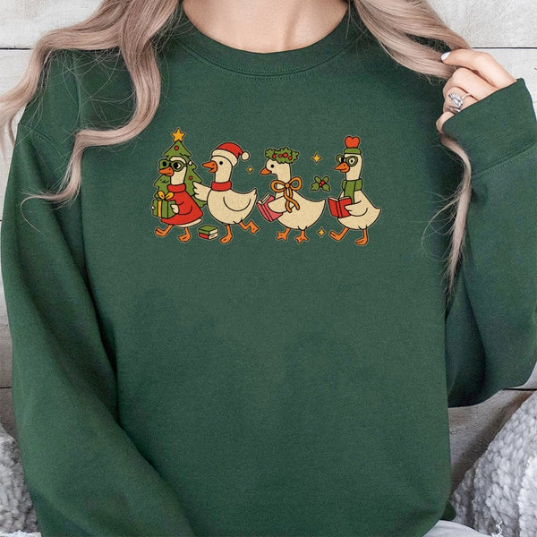 Adorable Festive Goose Reading Crewneck, Christmas Duck Sweatshirt, Bookish Holiday Book Lover Sweater, Teacher Xmas Pullover
