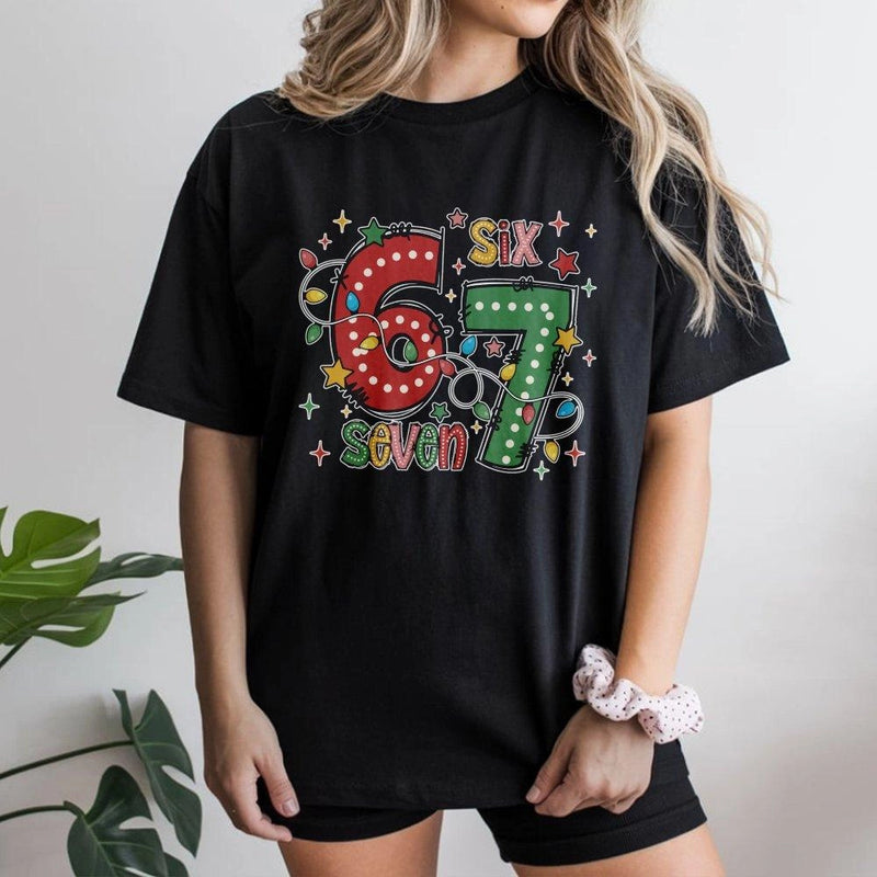 Festive Holiday Lights Graphic Shirt, 67 Birthday Christmas T-Shirt, Humorous Xmas Party Tee, Winter Birthday Shirt for Kids and Adults