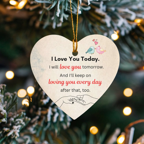 Romantic Couple Christmas Ornament, Love Birds Heart Ornament, Ceramic Heart Keepsake, Anniversary Wedding Present Ornament f