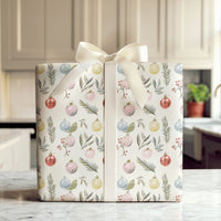 Winter Pine Christmas Wrapping Paper, Watercolor Ornaments Wrapping Paper, Botanical Holiday Wrapping Paper Roll, Festive Present Gift Wrap