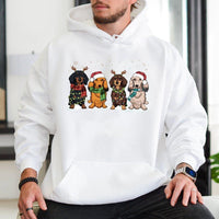 Festive Wiener Dog Holiday Hooded Sweatshirt, Dachshund Christmas Hoodie, Adorable Reindeer Doxie Pullover, Xmas Dog Mom Sweater, Holiday Present