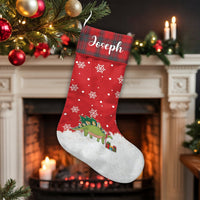 Custom Name Dino Christmas Stocking, Personalized Dinosaur Christmas Stocking, Adorable Kids Holiday Stocking, Fireplace Christmas Decor Present