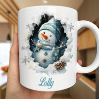 Personalized Name 3D Winter Coffee Mug, Custom Snowman Ceramic Mug, Adorable Holiday Tea Coffee Cup, Christmas Mug Present for Coffee Lovers