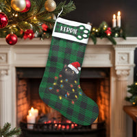 Green Plaid Cat Holiday Stocking, Personalized Black Cat Christmas Stocking, Custom Pet Christmas Stocking, Velboa Kitten Xmas Stocking