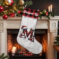 Snowman Buffalo Plaid Stocking, Personalized Monogram M Christmas Stocking, Custom Initial Holiday Stocking, Velboa Mantle Decor, Kids Present