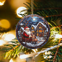 Snowy Village Christmas Ornament, Stained Glass Santa Claus Ornament, Ceramic Winter Holiday Tree Decor, Traditional Santa Keepsake Present