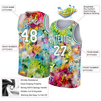 Custom Basketball Jersey - Scratch Graffiti Pattern White-Kelly Green 3D Authentic