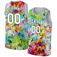 Custom Basketball Jersey - Scratch Graffiti Pattern White-Kelly Green 3D Authentic