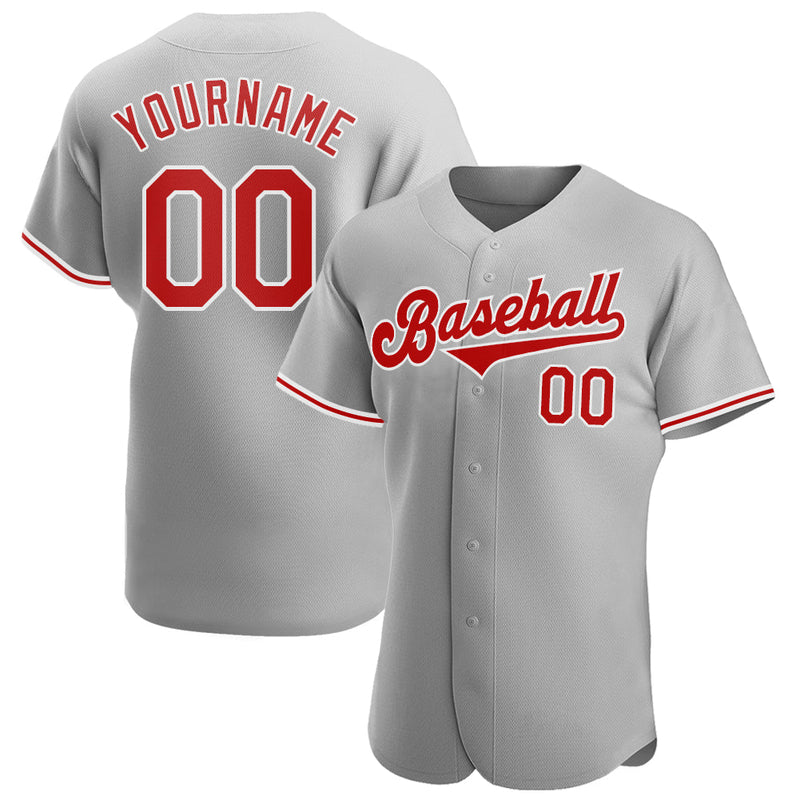 Custom Baseball Jersey - Gray Red-White Authentic