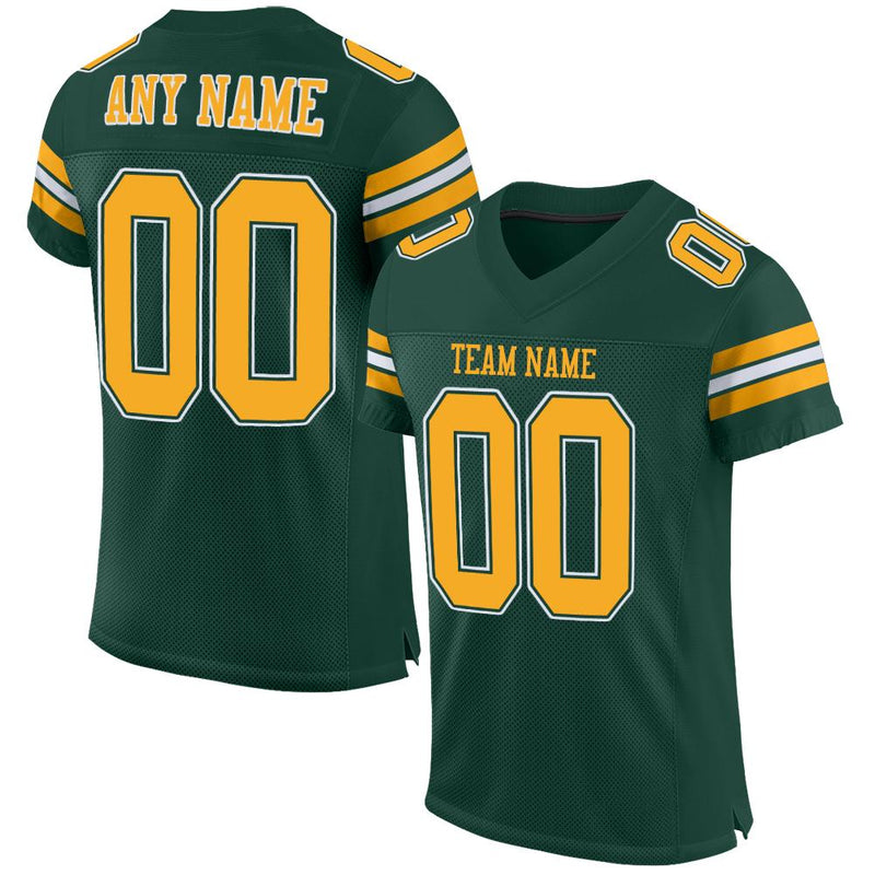Custom Football Jersey - Green Gold-White Mesh Authentic