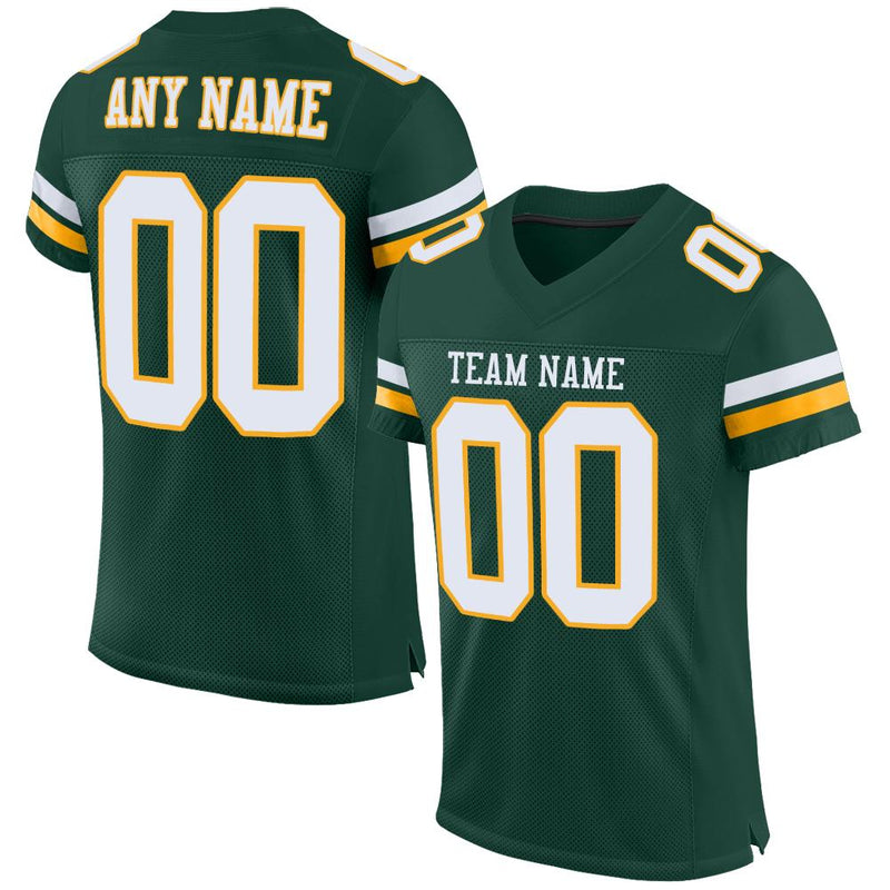 Custom Football Jersey - Green White-Gold Mesh Authentic