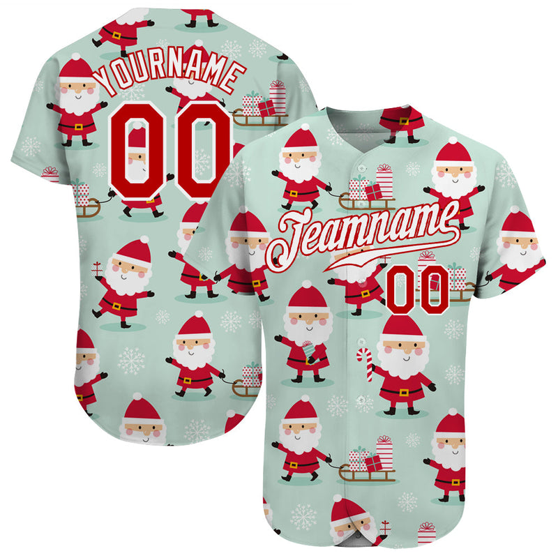 Custom Baseball Jersey - Green Red-White Christmas 3D Authentic