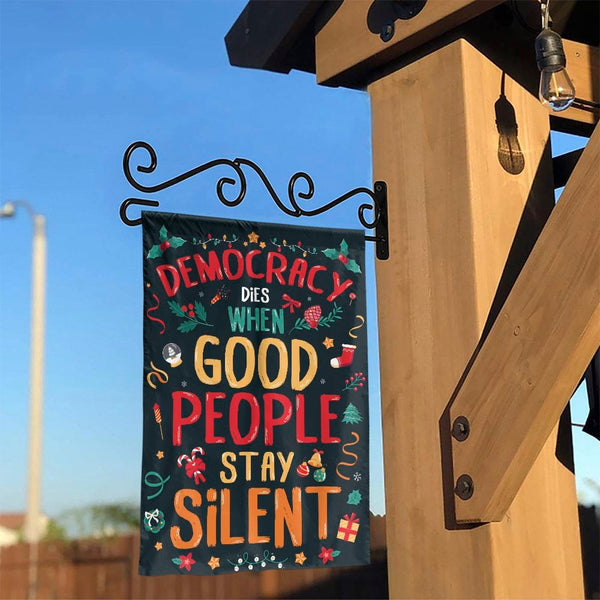 Political Holiday Garden Flag, Democracy Dies When Silent Garden Flag, Social Justice Yard Flag, Double Sided Patriotic Chris