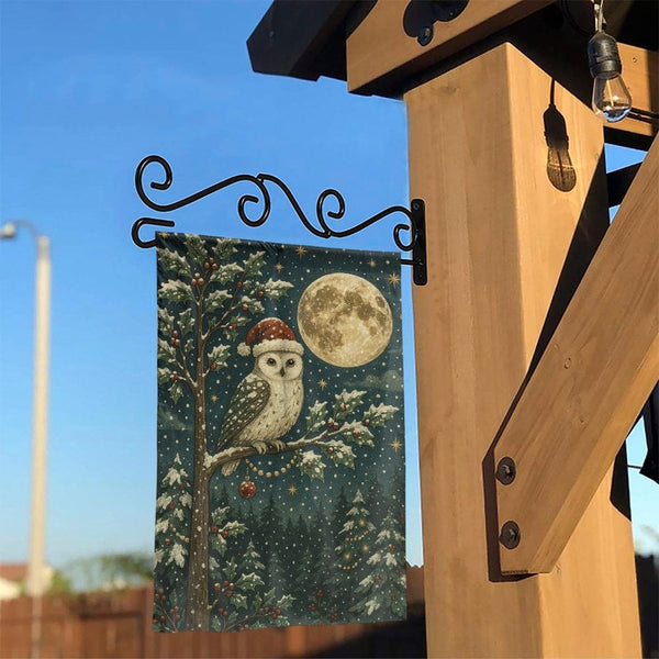 Santa Hat Winter Bird Yard Flag, Vintage Christmas Snowy Owl Garden Flag, Rustic Holiday Lawn Banner, Seasonal Xmas Outdoor P