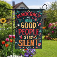 Political Holiday Garden Flag, Democracy Dies When Silent Garden Flag, Social Justice Yard Flag, Double Sided Patriotic Christmas Decor