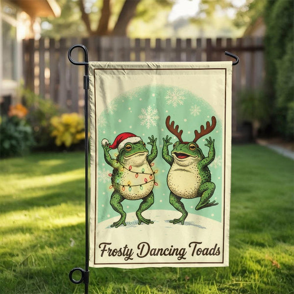Dancing Toads Santa Hat Yard Flag, Humorous Christmas Frog Garden Flag, Double Sided Holiday Porch Banner, Cottagecore Xmas L