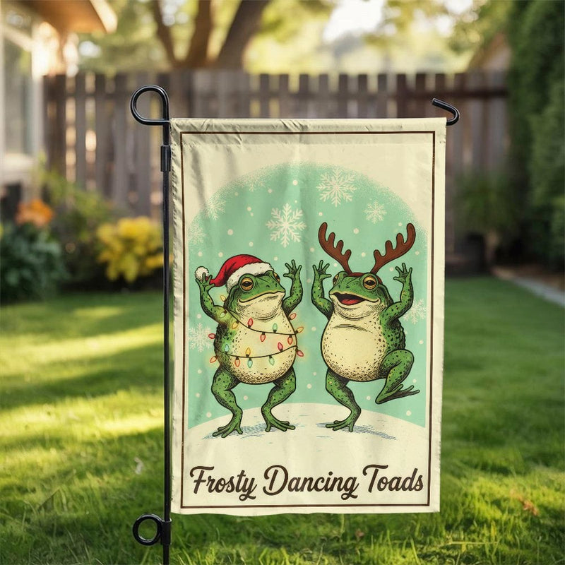 Dancing Toads Santa Hat Yard Flag, Humorous Christmas Frog Garden Flag, Double Sided Holiday Porch Banner, Cottagecore Xmas Lawn Decor
