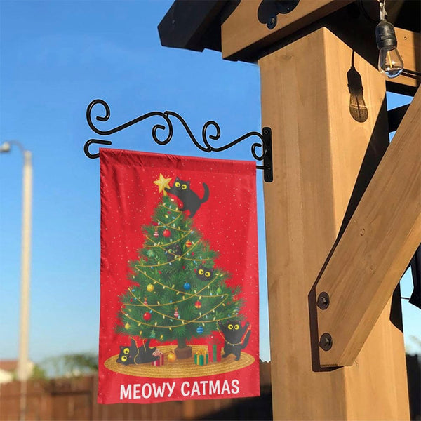Black Cats Christmas Tree Holiday Yard Flag, Meowy Catmas Garden Flag, Winter Season Lawn Banner, Cat Lover Porch Decor Prese