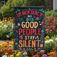 Political Holiday Garden Flag, Democracy Dies When Silent Garden Flag, Social Justice Yard Flag, Double Sided Patriotic Christmas Decor