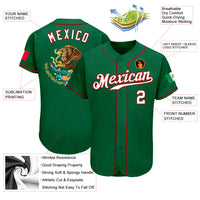 Custom Baseball Jersey - Kelly Green White-Red Authentic Mexican Flag Fashion