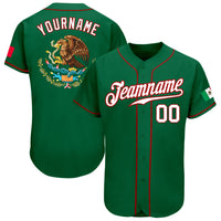 Custom Baseball Jersey - Kelly Green White-Red Authentic Mexican Flag Fashion