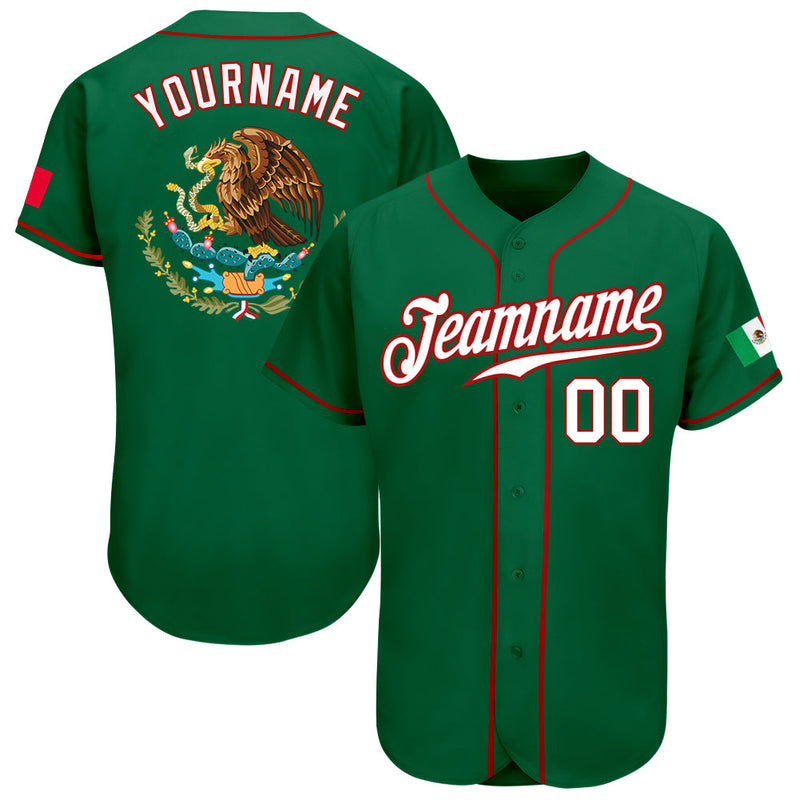 Custom Baseball Jersey - Kelly Green White-Red Authentic Mexican Flag Fashion