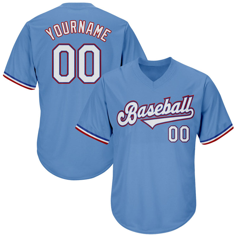 Custom Baseball Jersey - Light Blue White-Red Authentic Throwback Rib-Knit