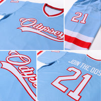 Custom Hockey Jersey - Light Blue White-Red