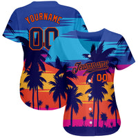 Custom Baseball Jersey - Royal Navy-Orange 3D Pattern Design Palm Trees Authentic
