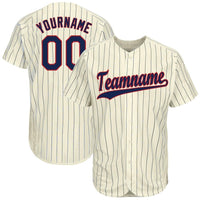 Custom Baseball Jersey - Cream Navy Pinstripe Navy-Red