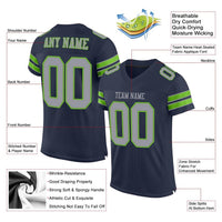 Custom Football Jersey - Navy Light Gray-Neon Green Mesh Authentic