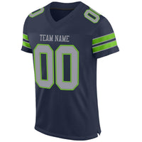 Custom Football Jersey - Navy Light Gray-Neon Green Mesh Authentic