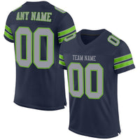 Custom Football Jersey - Navy Light Gray-Neon Green Mesh Authentic