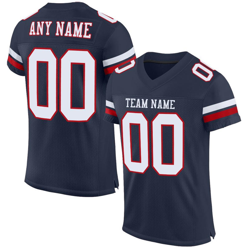 Custom Football Jersey - Navy White-Red Mesh Authentic