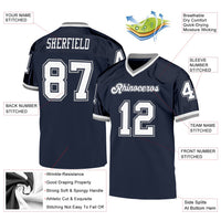 Custom Football Jersey - Navy White-Gray Mesh Authentic Throwback