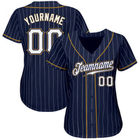 Custom Baseball Jersey - Navy White Pinstripe White-Old Gold Authentic